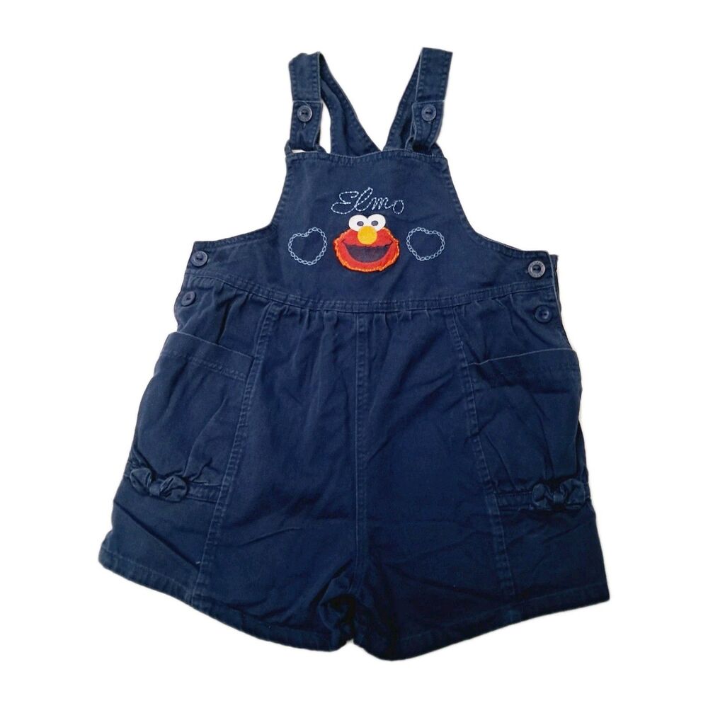 Sesame Street Elmo  Short Bib Overalls Girls Toddler Size 5T 5 Vintage Y2K Bows